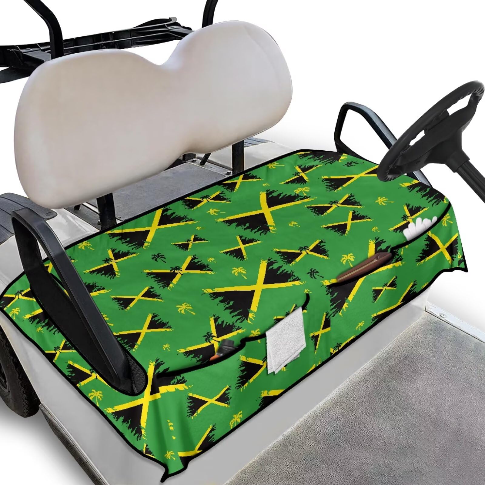 Biyejit Jamaica Flower Golf Buggy Seat Cover with Storage Bags Comfortable Golf Cart Seat Blanket EZGO Seat Covers for 2-Person Seats Club Easy Install and Clean