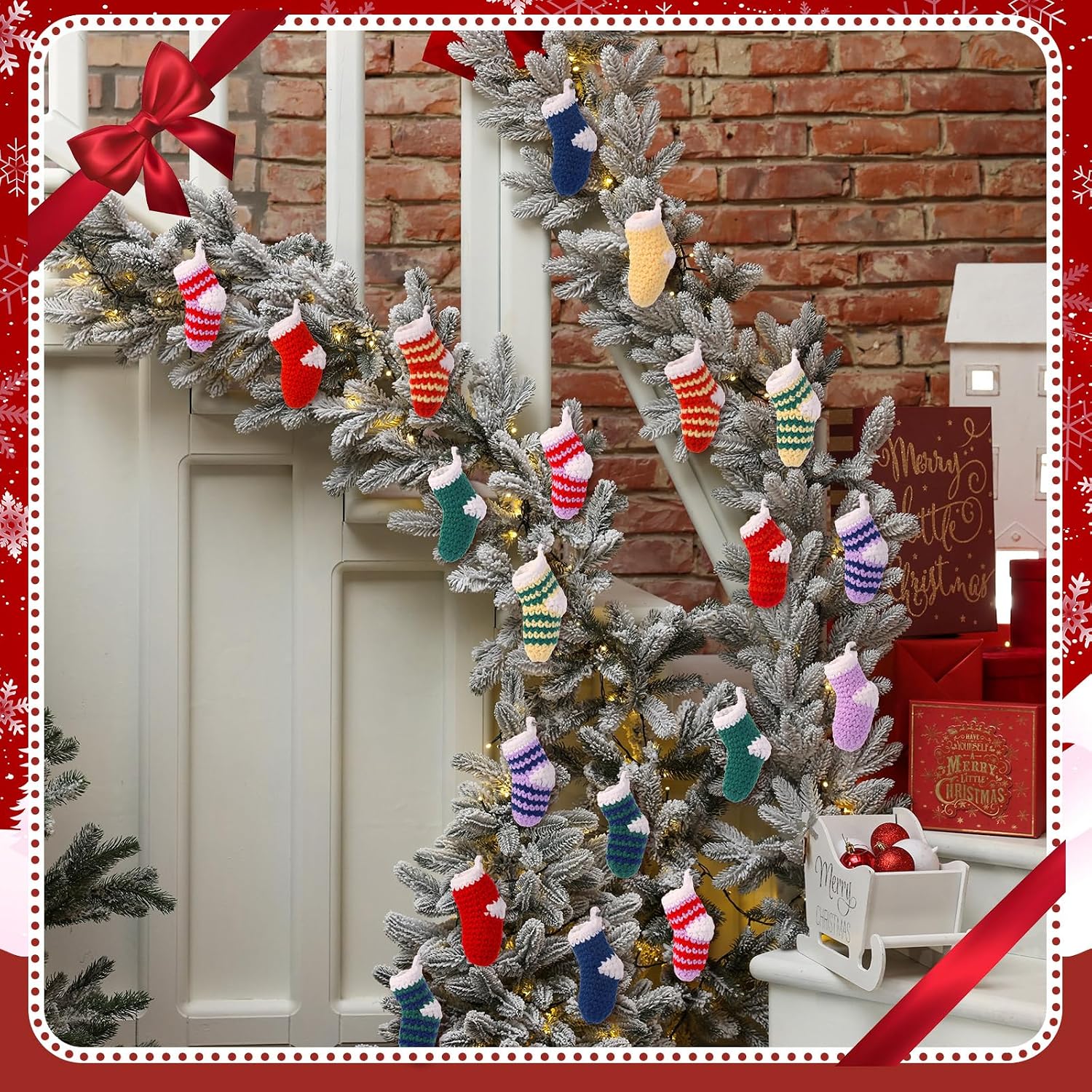 HunnmingRe 24 Pcs Christmas Crochet Stocking Garland 6.56ft Banner image 5