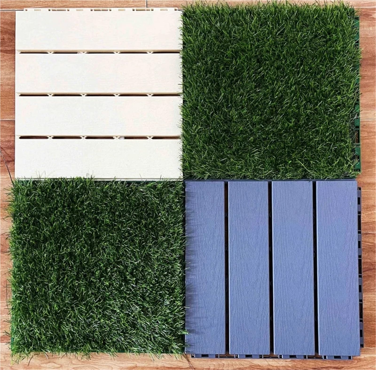 Azulejos para terrazas exteriores Suelo exterior imitación madera plástico terraza balcón baño jardín patio mosaico ecológico 30x30cm(4Pcs Beige)