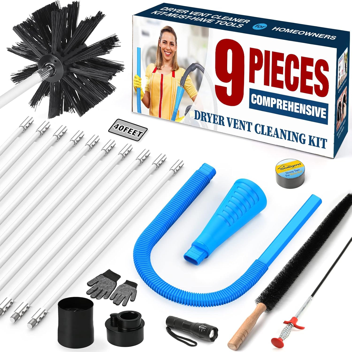 Sealegend Dryer vent cleaner kit 9Pieces Omnidirectional Dryer