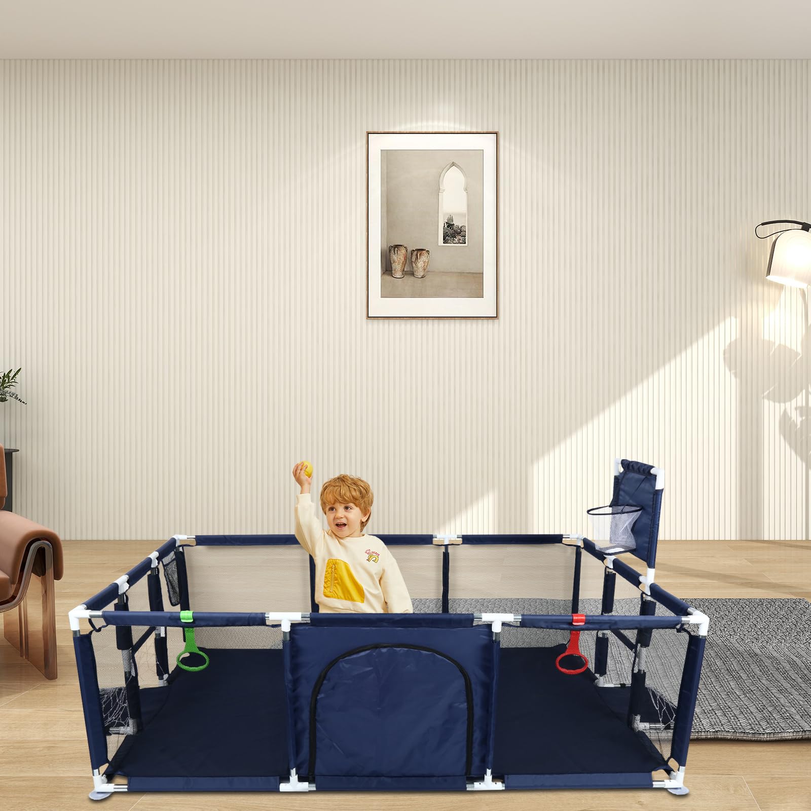 Cucciolo da pollici con porta, parco per cuccioli o cani piccoli, lavabile in lavatrice, interno/esterno (180 x 120 x 66 cm (blu navy)(C))