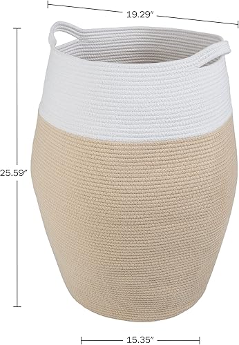 Miniatura 2 de Home-Complete - Cesta de lavandería curvada de cuerda de algodón con asas para sala de estar, dormitorio, baño, guardería y almacenamiento de