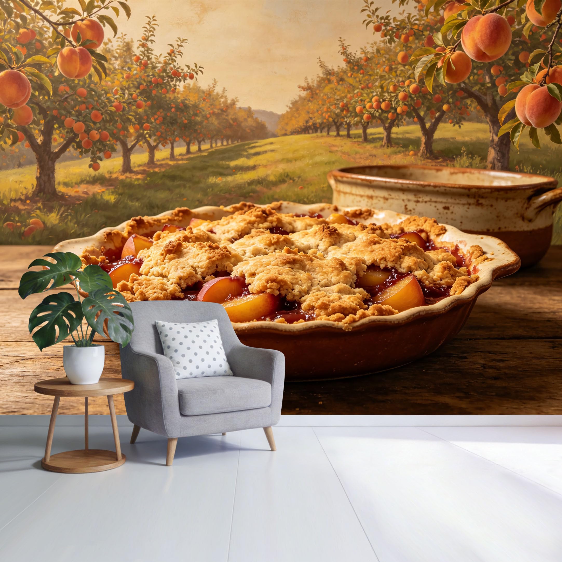 Custom Size Wall Mural Peach Orchard Landscape Rustic Farmhouse Pie Still Life Vintage Country Kitchen SelfAdhesive Wall Fabric Removable Wallpaper for Home Office Decor