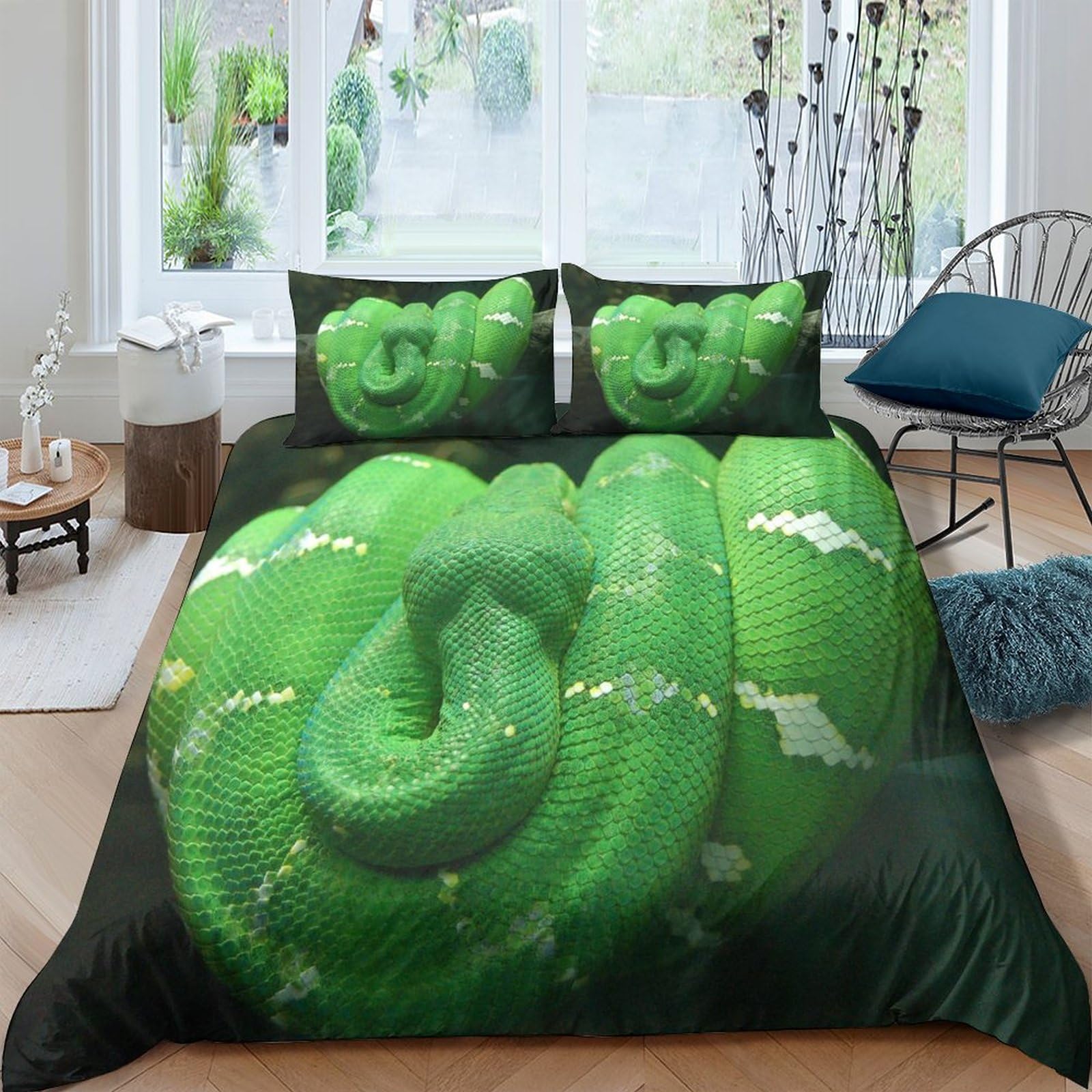 Parure de lit serpent avec housse de couette animal 3D et taies d'oreiller king size