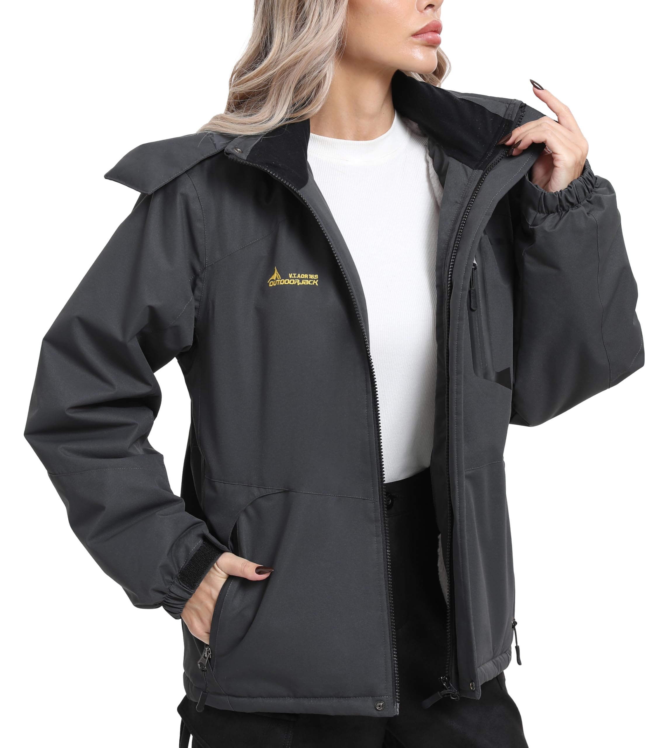Veste Ski Femme Imperméable Polaire Veste Softshell Montagne Snowboard Hiver Chaud Coupe-vent Manteaux avec Capuche Amovible Extérieur