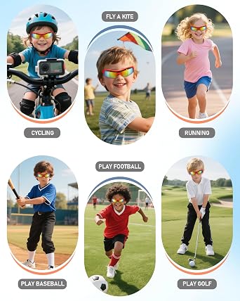 Polarized Kids Cycling Sunglasses, 4 UV Interchangeable Lenses, Boys Girls Lightweight Glasses for Softball,Baseball