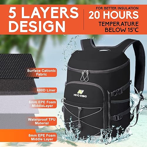 Miniatura 2 de N NEVO RHINO Mochilas Enfriadoras Aisladas a Prueba de Fugas 3654 Latas, Mochila Enfriadora Aislada Portátil Ligera Impermeable para Hombres y