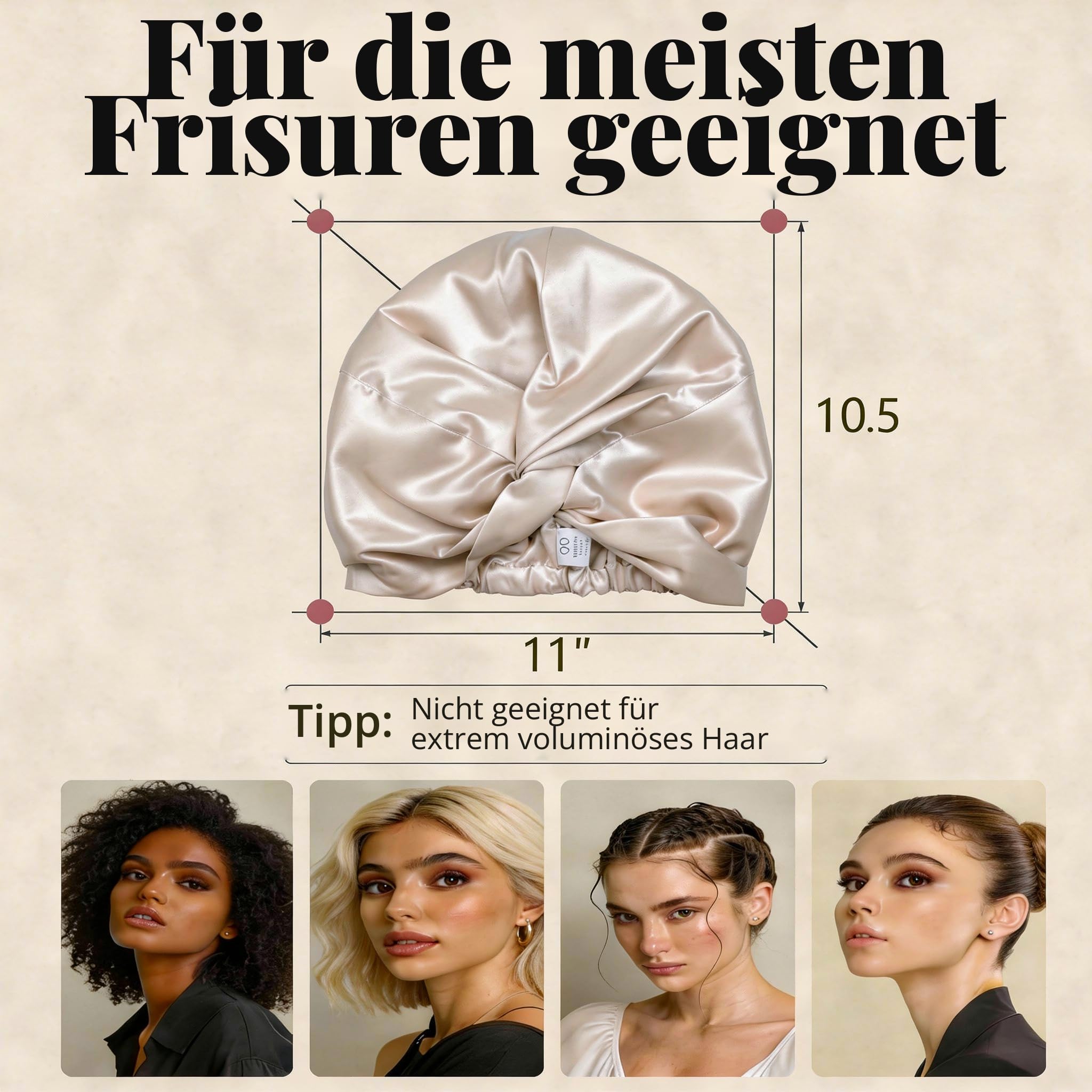 MATASSE Seidenhaube Zum Schlafen Aus 22 Momme Maulbeerseide, Verstellbares Bonnet Seide Für Damen, Doppellagige Schlafhaube Seide Atmungsaktiv Und Hypoallergen, Entworfen In Italien