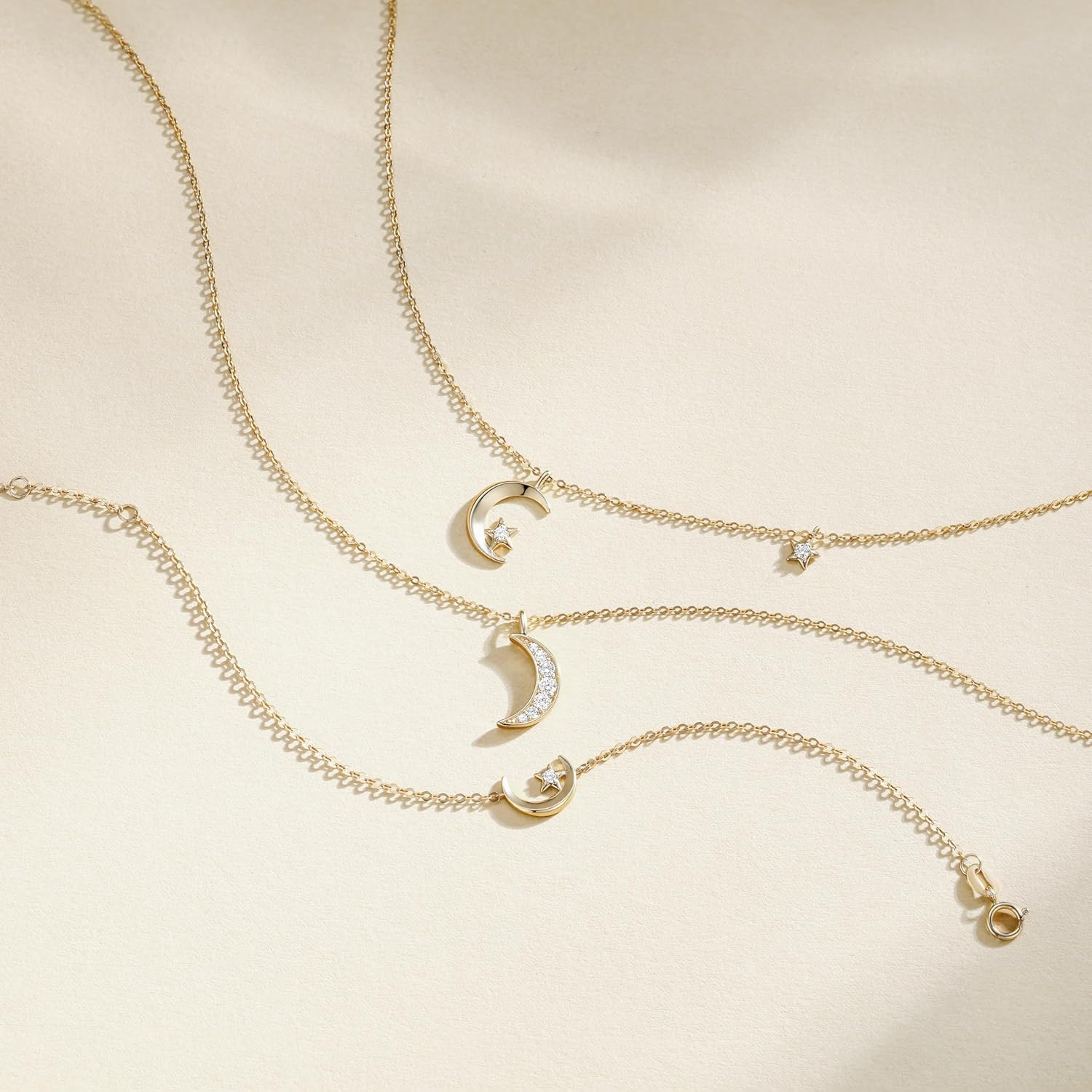 FANCIME 14K Yellow Gold Crescent Moon Bracelet Adjustable charm Dainty Jewelry Gift for Women Mom Wife Her - Image 3