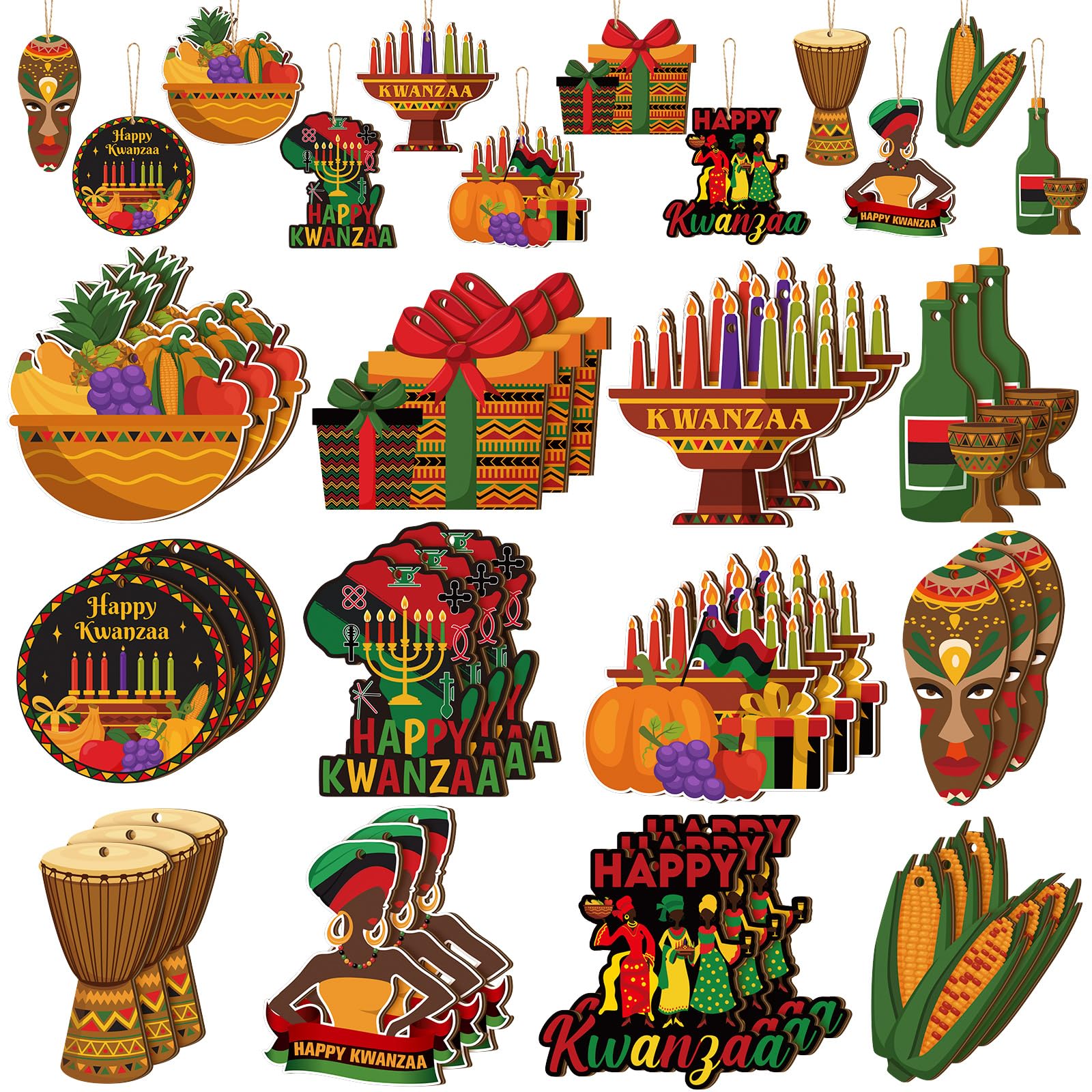 Amazon.com: Vercraft 36pcs Happy Kwanzaa Wooden Hanging Ornament
