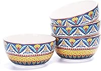 Vista 8 de Bico Blooming Moment - Juego de 4 cuencos de cerámica de 26 onzas de profundidad para cereales, ensaladas, fideos, cocina, microondas