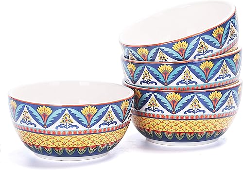 Bico Havana - Juego de 4 cuencos de cerámica de 26 onzas de profundidad para cereales, ensalada, fideos, cocina, microondas y lavavajillas, regalo