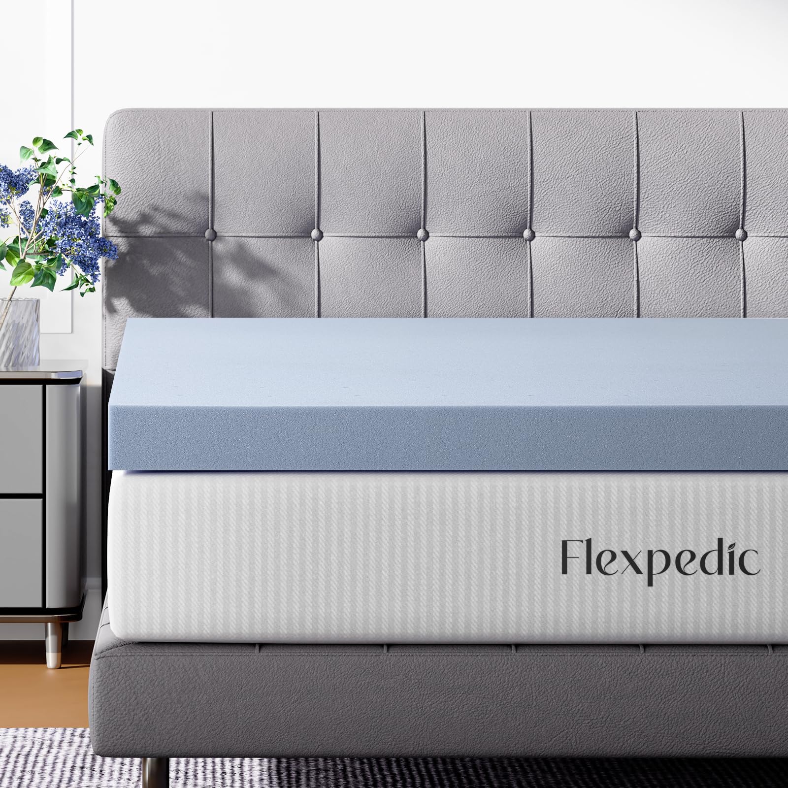 FP Flexpedic 2 Inch Gel Memory Foam Mattress Topper, Twin Size Cooling Bed Topper, Ventilated Design Soft Mattress Pad, Plush Feel, CertiPUR-US Certified, Purple