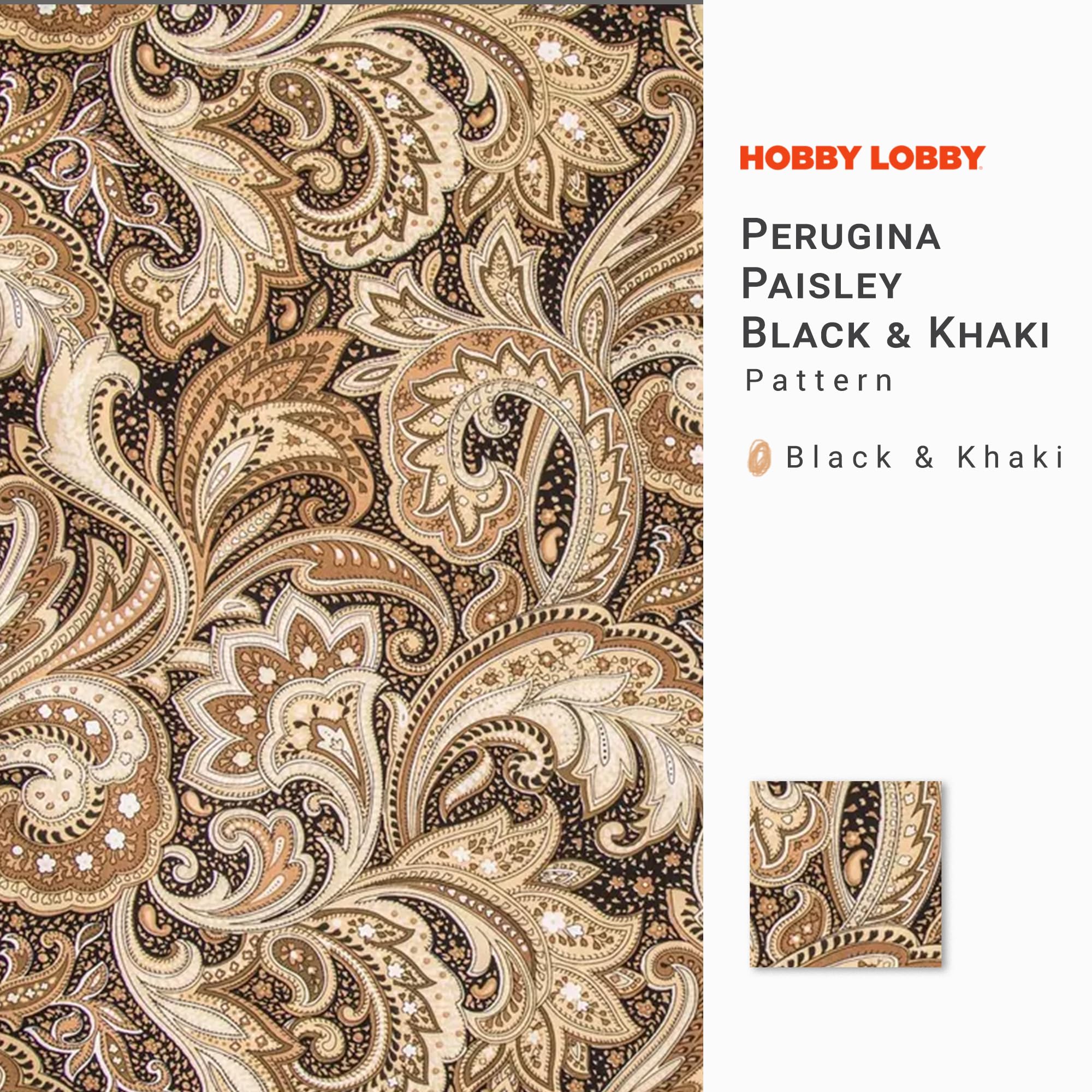 Amazon.com: Hobby Lobby Perugina Paisley Black & Khaki Cotton