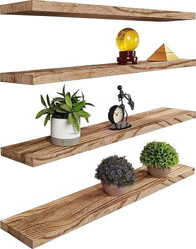 YYWUOJJ Estantes flotantes de madera para almacenamiento de decoración de pared, estantes rústicos colgantes de pared para dormitorio, baño, cocina,