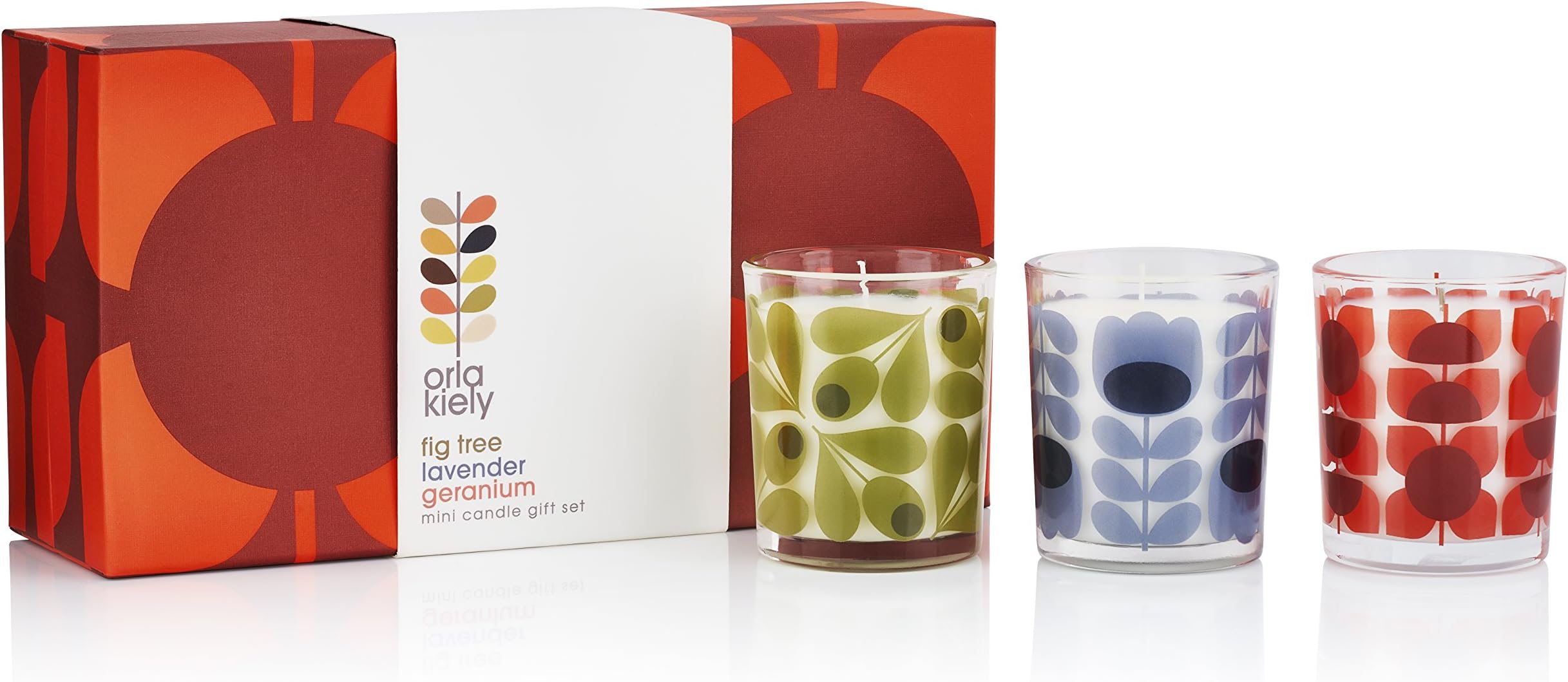 Orla Kiely Mini Candle Gift Set-Fig Tree, Lavender and Geranium, Multicolour, 21.7 x 6.8 x 11.5 cm