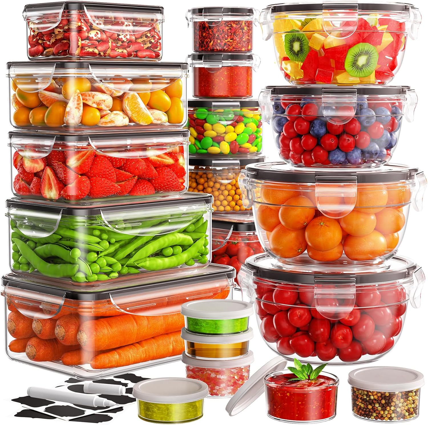 JSCORES 40PCS Food Storage Containers with Lids(20 Tubs & 20 Lids), AirtightStackable & Nestable Meal Prep Containers for Kitchen Organization