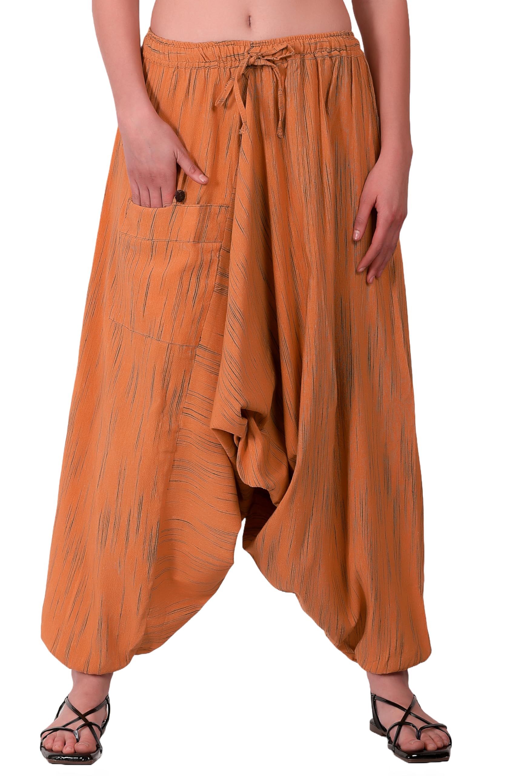 Whitewhale Mens Women Cotton Stripe Aladdin Loose Baggy Boho Hippie Harem Pants Orange