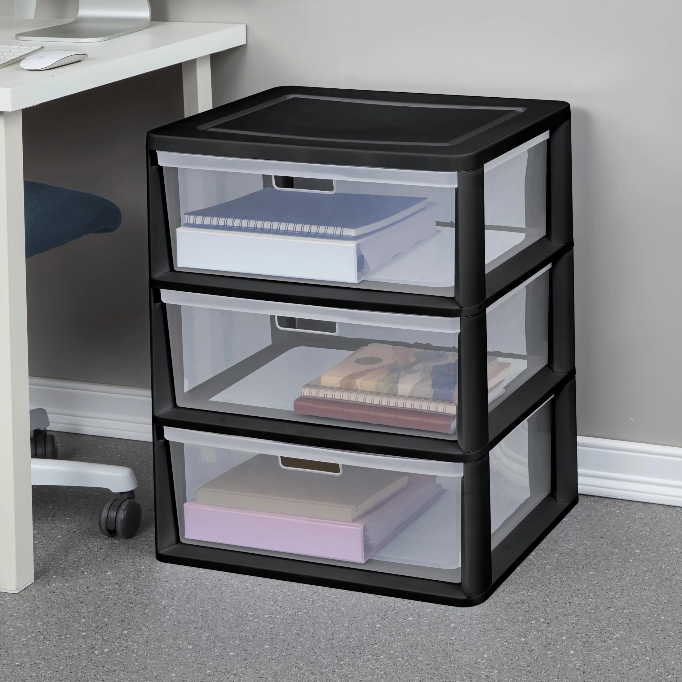 Amazon.com: Plastic 3 Drawer Wide Tower Plastic Storage Cart with Clear  Pull Out Drawers, Black : Home & Kitchen