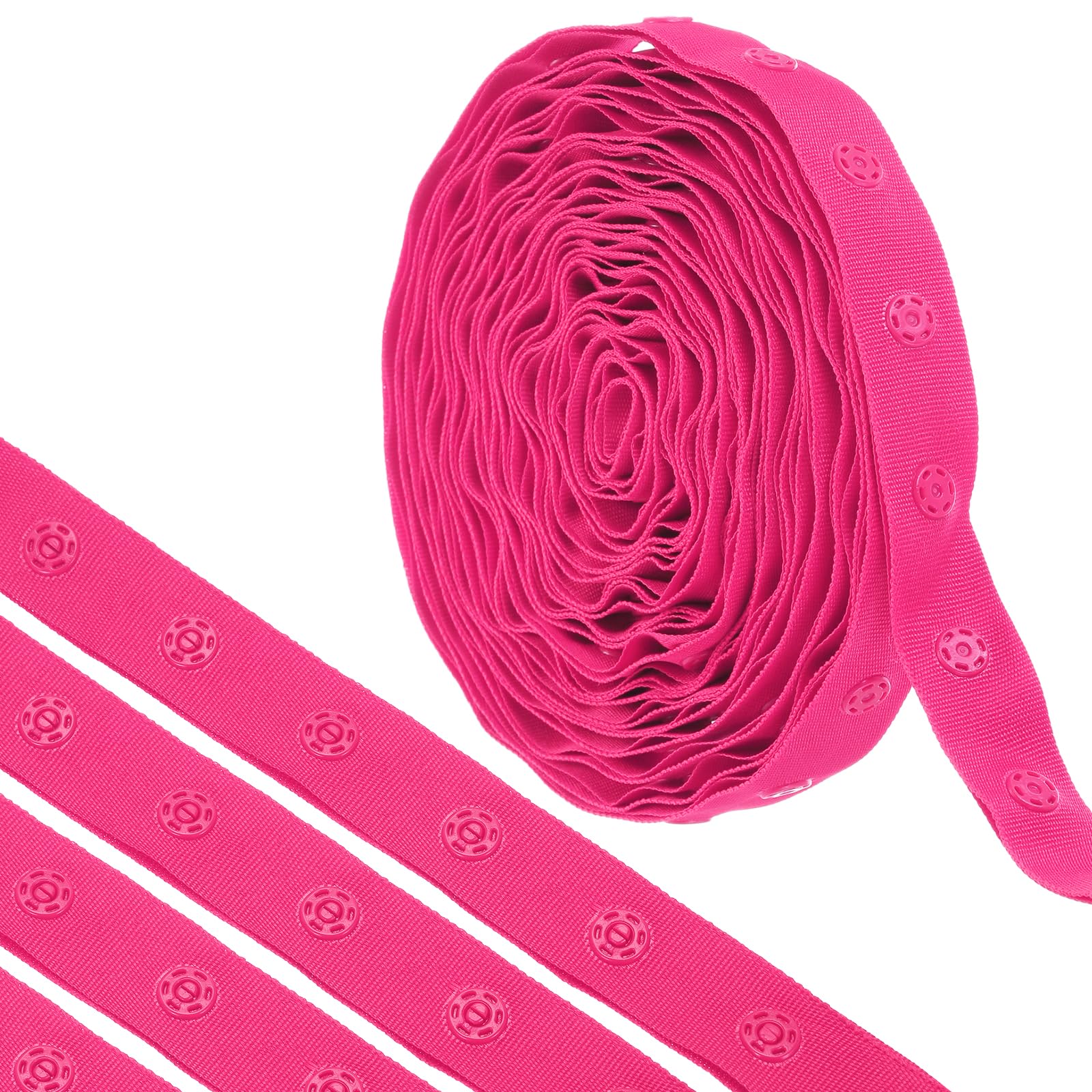 MECCANIXITY 6 Yard Snap Button Tape for Sewing, Cotton Snap Button Trim Fastener Buckles Tape for Clothes Fabric DIY Craft, Rose Red