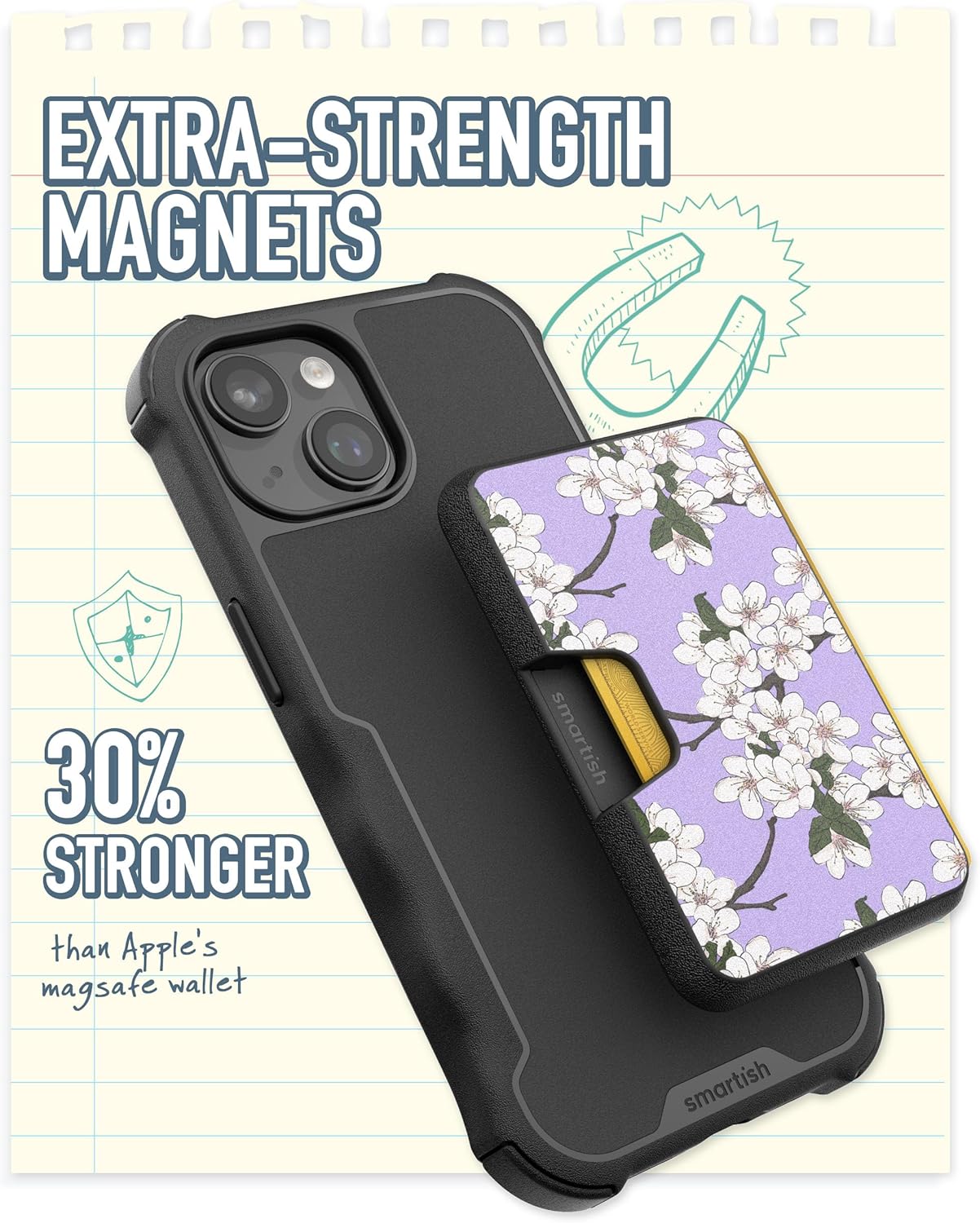 Smartish Wallet for MagSafe iPhones - Side Hustle - Slim Detachable Magnetic Card Holder for Apple iPhone 17/16/15/14/13/12/13/12 - Very Cherry Blossom