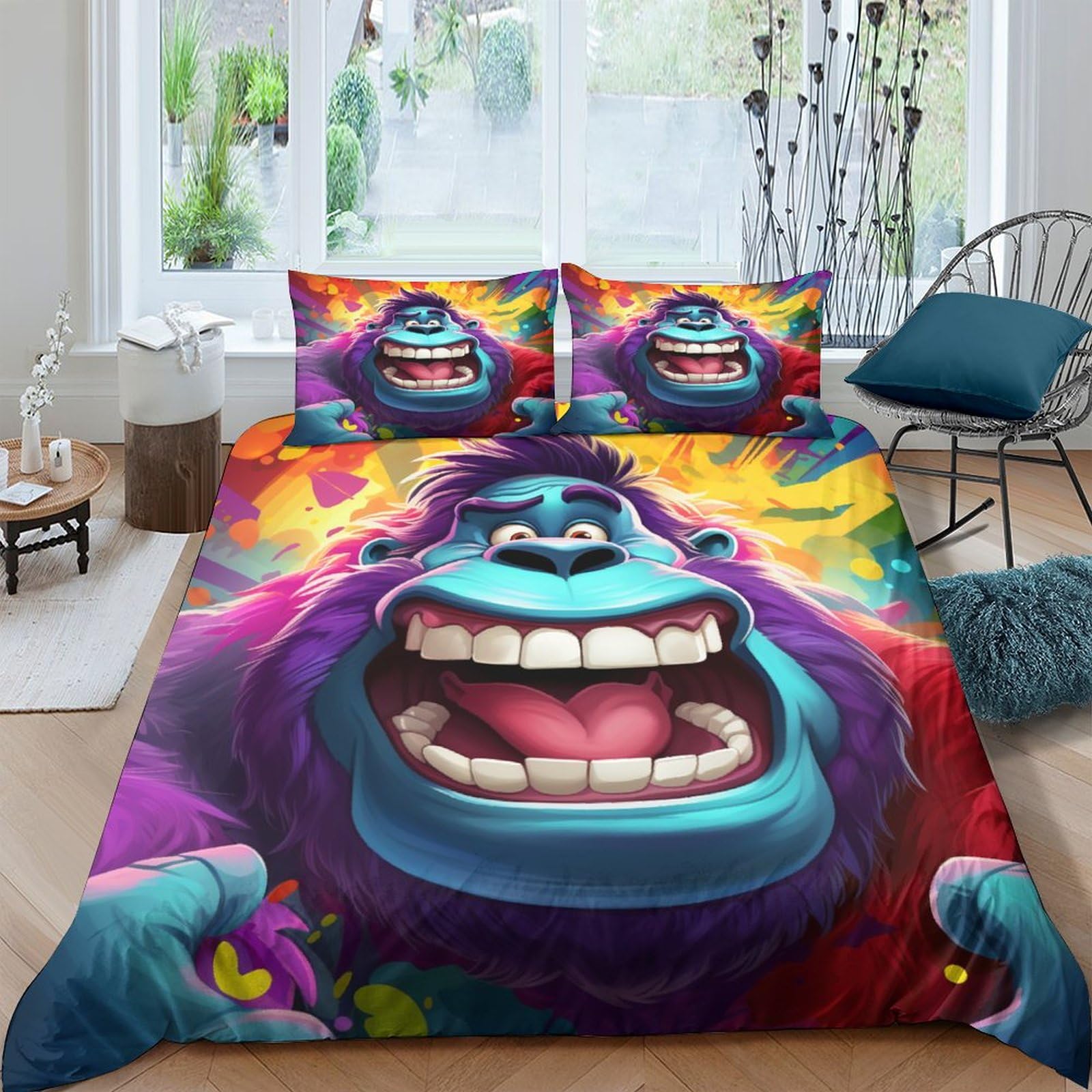 Housse de couette artistique 220 x 240 cm avec taies d'oreiller microfibre King Size