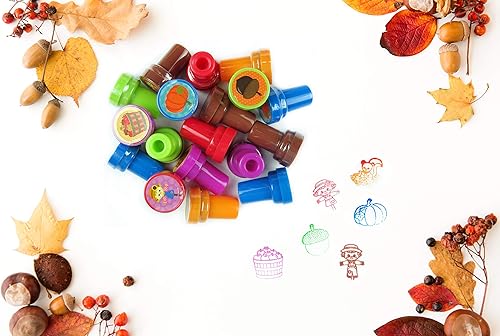 Miniatura 6 de Tiny Mills - 24 sellos de otoño para niños, varios sellos de tinta para niños (12 diseños diferentes), fiesta de otoño, regalos de fiesta de Acción