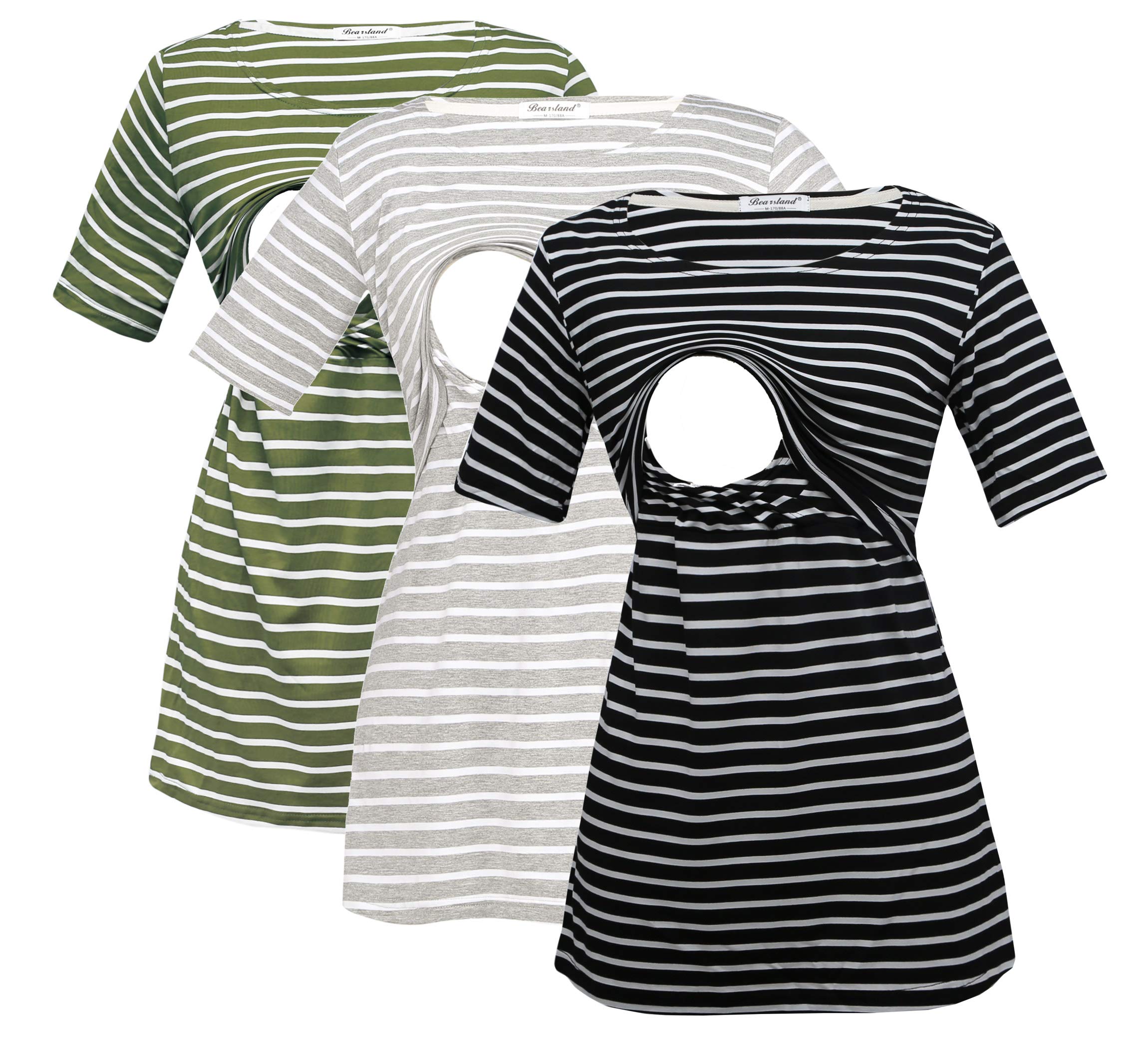 Bearsland Women's 3 Packs Maternity Nursing Tops Short Sleeve Breastfeeding Shirts