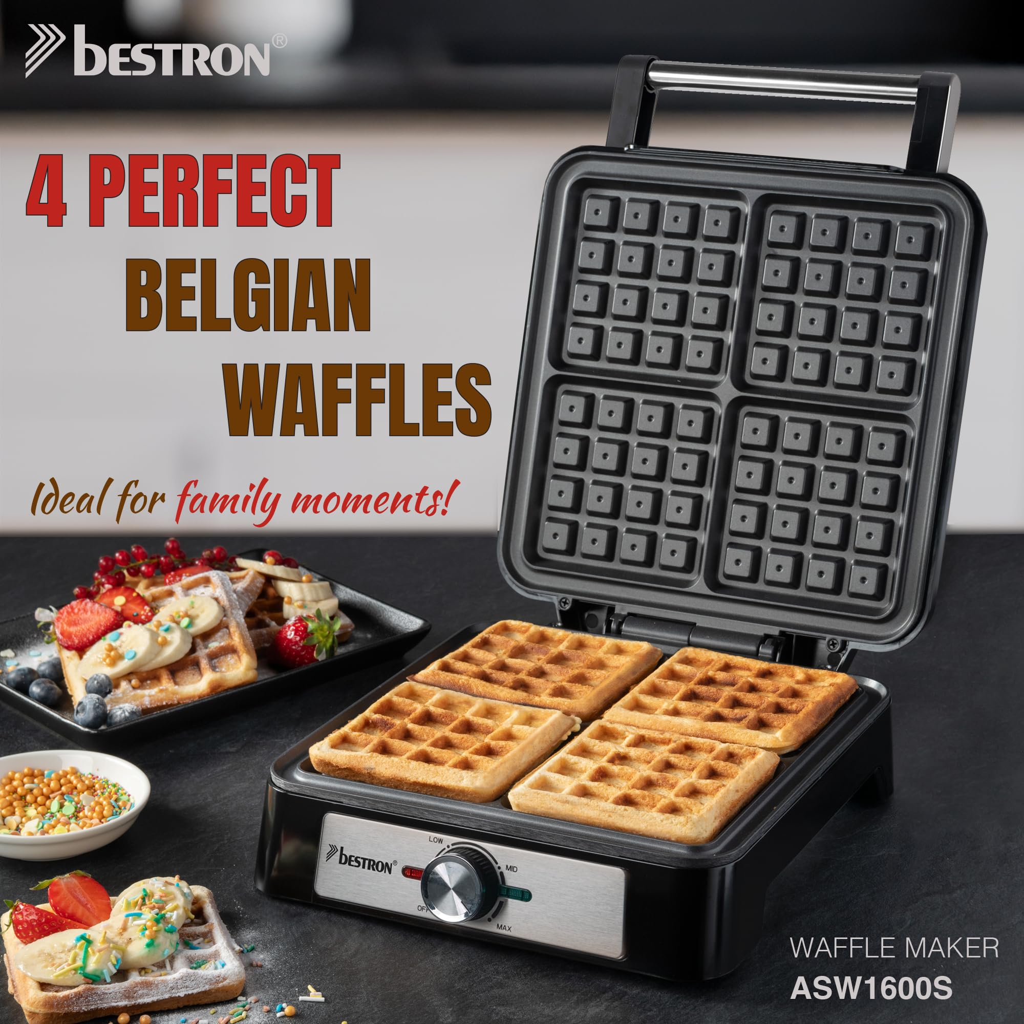 Bestron ASW1600S - Piastra per waffle belga, in acciaio, colore: Argento