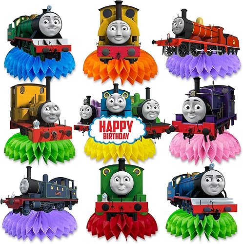 9 piezas de suministros para fiesta de cumpleaños de Thomas Train para centros de mesa en 3D de doble cara, centros de mesa para niñas y niños, disponible en Yaxa Colombia