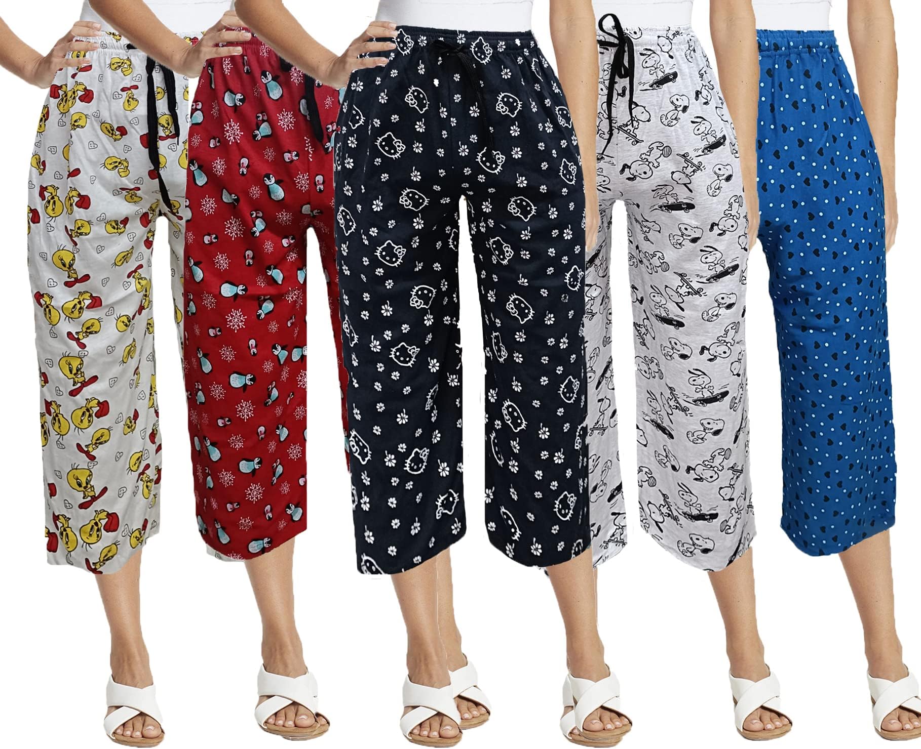Women's Cotton Plain Capri, Loose Yoga Pants, Nightwear for Women (5 Pack)