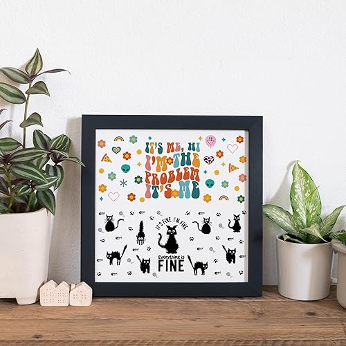 Miniatura 2 de AFRITEE Envolturas de tazas UV DTF  8 hojas lindas y divertidas coloridas con patrón de café I'm Fine Coffee de gato negro, calcomanías de bricolaje