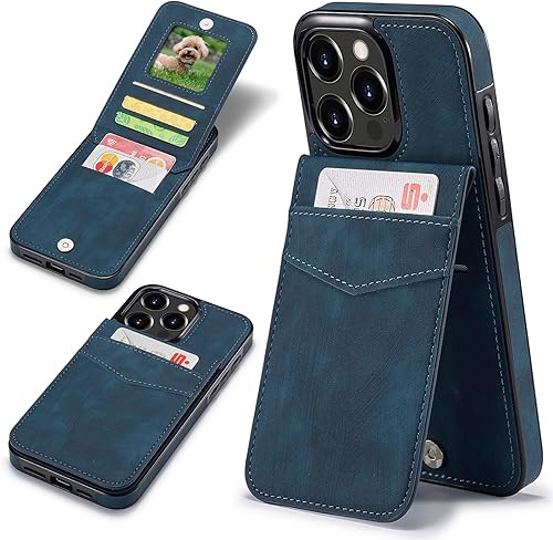 Funda tipo cartera compatible con iPhone 15 Pro Max de piel sintética con ranura para tarjetero, cierre magnético con función atril de 6.7 pulgadas