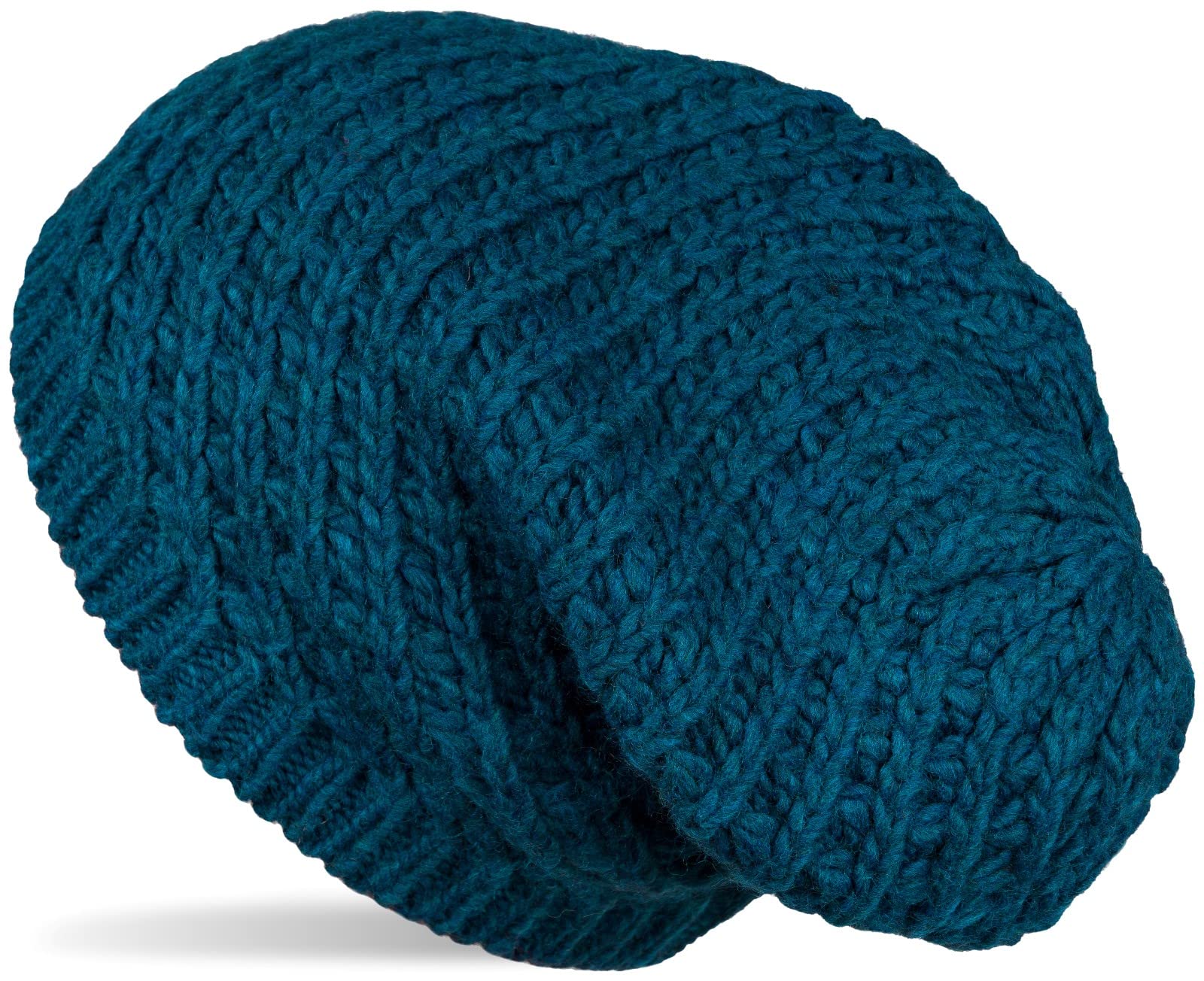 Stylebreaker Women's Petrol Unisex Knit Beanie With Rough Knit, Long Slouch Beanie, Winter Knit Hat 04024158, Colour: