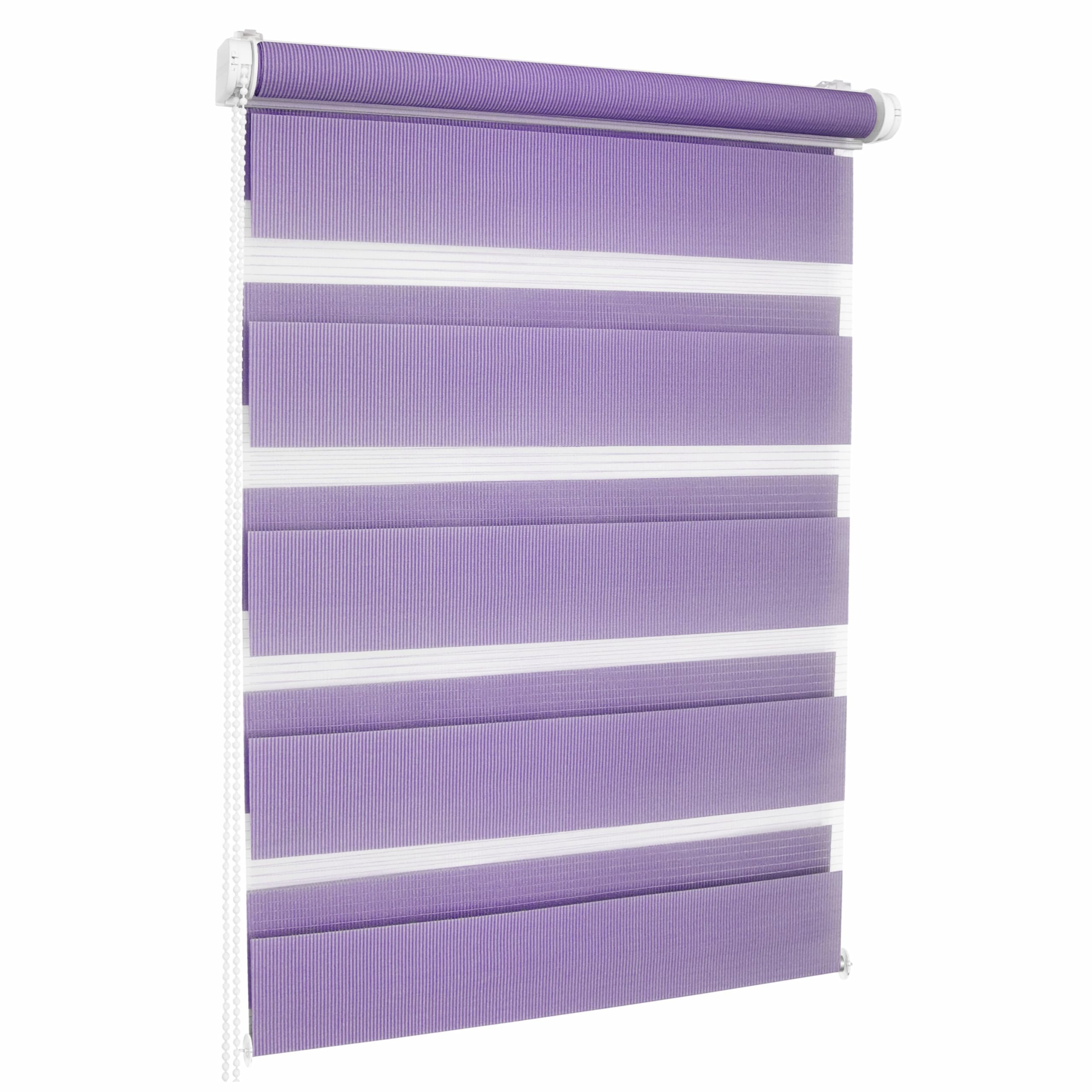 Doppelrollo Klemmfix ohne Bohren 90 x 150 cm, DuoRollo, Rollo für Fenster und Türen - Fensterrollo - Zebrarollo, Lichtdurchlässig & Verdunkelnd - Violett