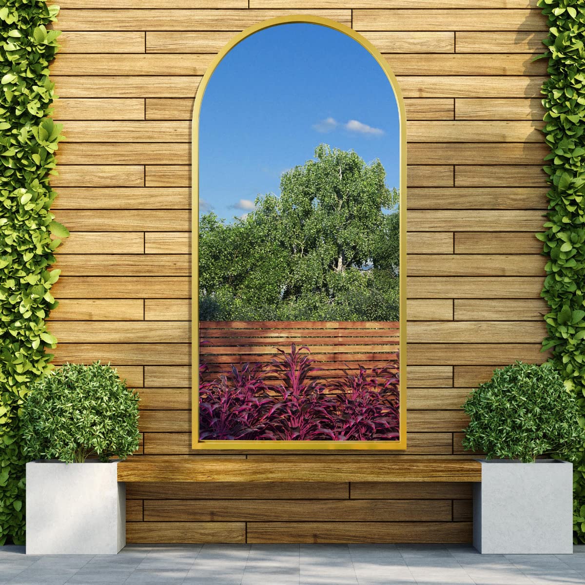 Gold Metal Framed Arched Garden Wall Mirror - 55" X 27.5" (140cm X 70cm) - MirrorOutlet