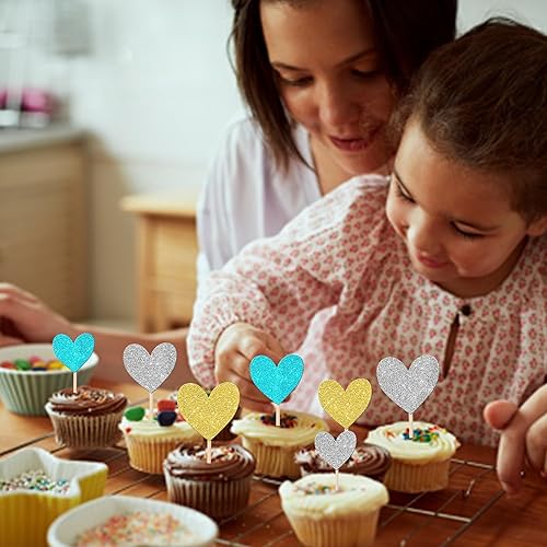 Miniatura 7 de Rsstarxi Paquete de 30 adornos para cupcakes con forma de corazón con purpurina, baby shower, comida y postres, decoración para despedida de