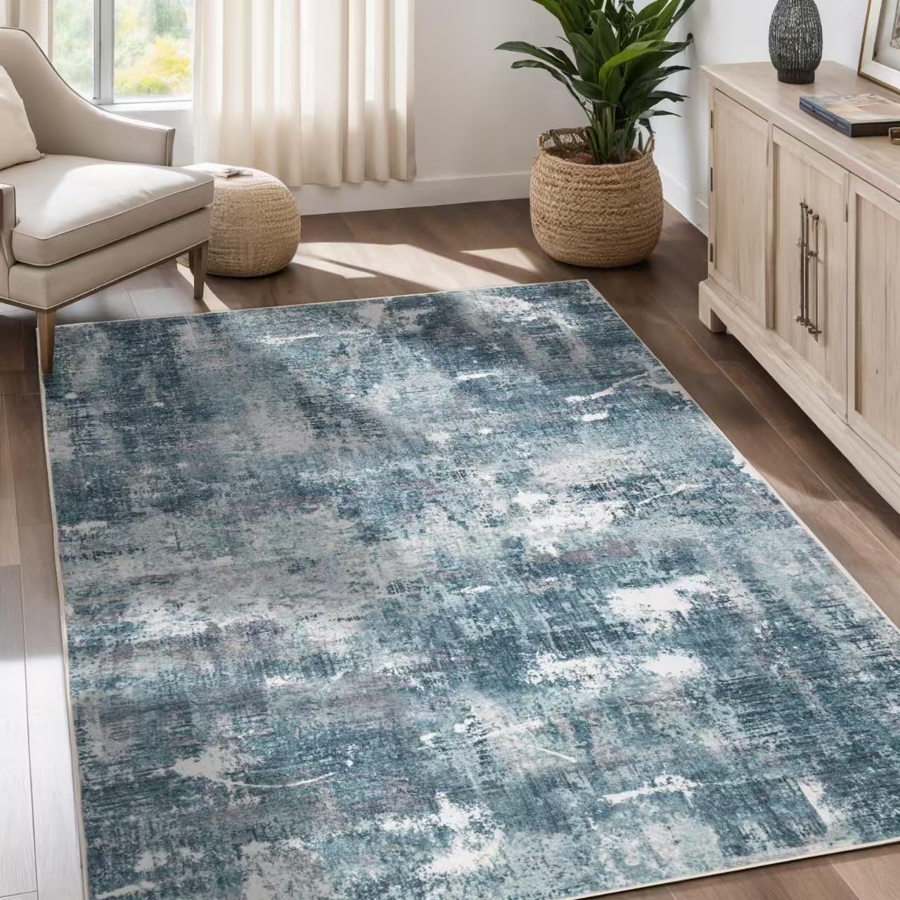Dotiiorug Modern Abstract Washable Area Rug for Living Room,8x10 Low Pile Non Slip Carpet Kitchen Dining Room Soft Indoor Stain Resistant Bedroom Rugs