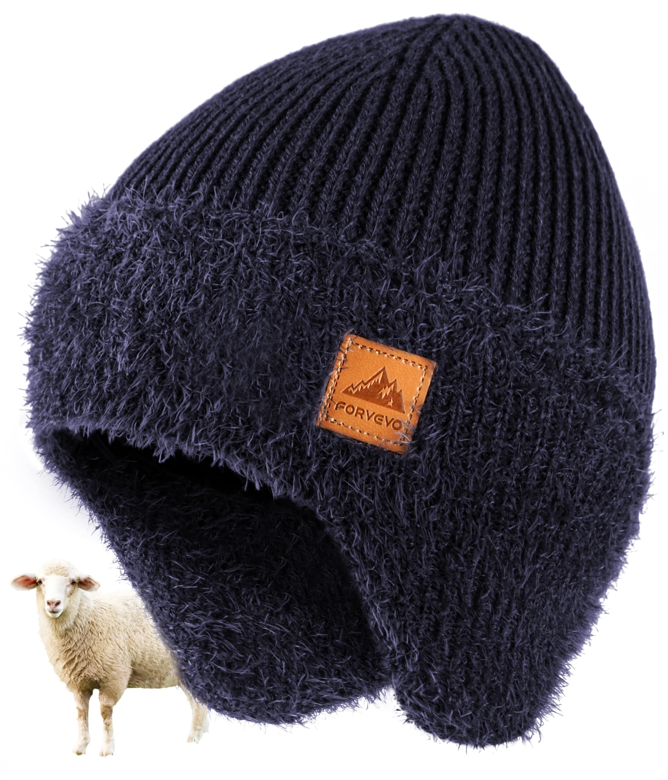 Mens Beanie Hat with Earflaps Winter Hats with Thick Warm Fleece Lining Thermal