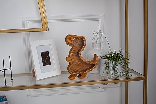 Miniatura 7 de Alcancía de madera Trex de dinosaurio para niños y niñas, hucha de tiranosaurio de madera hecha a mano por expertos, roble duradero con lado de