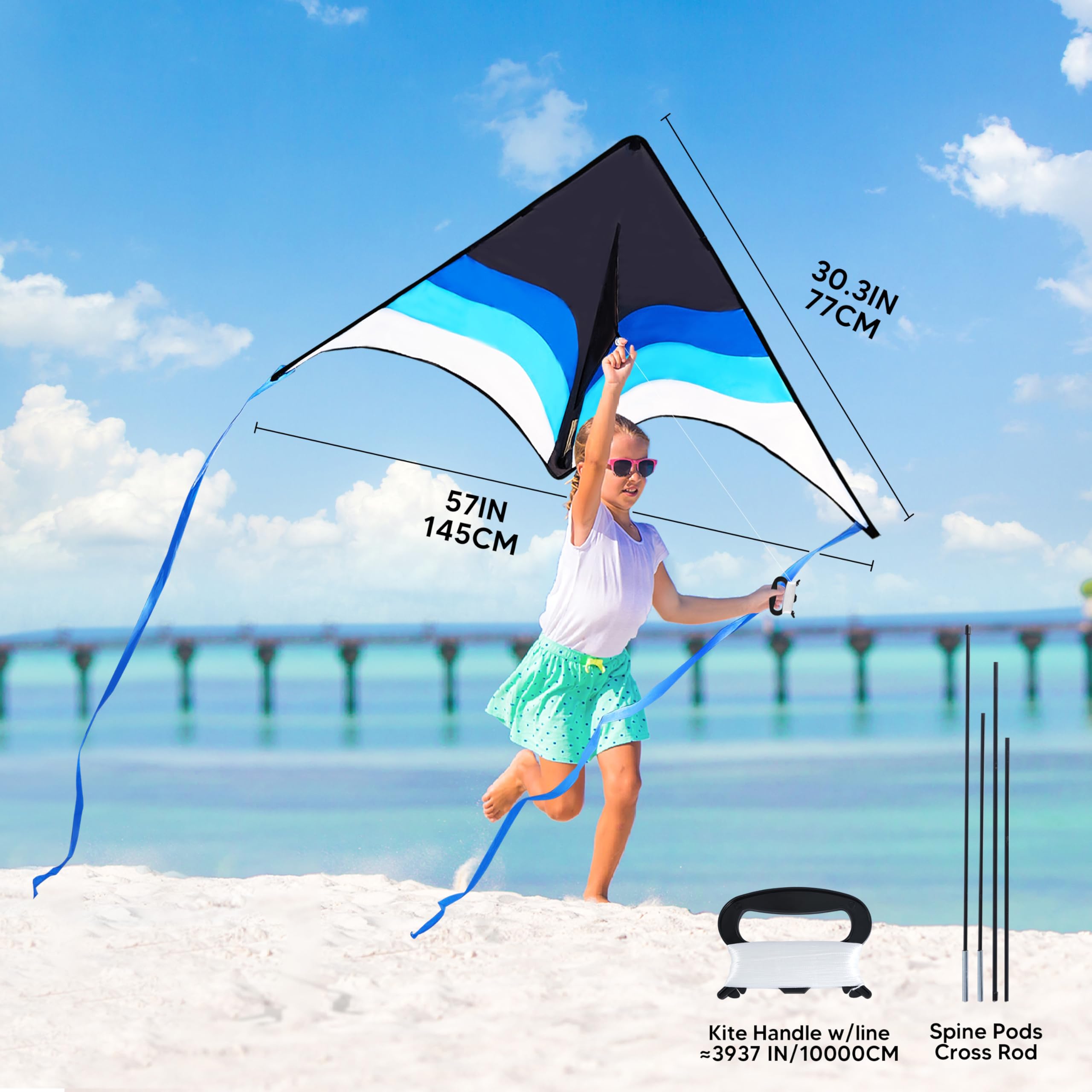 SYNCFUN 2 Packs Large Delta Kite Blue and Yellow, Easy to Fly for Kids and Adults with 100m String - Image 3
