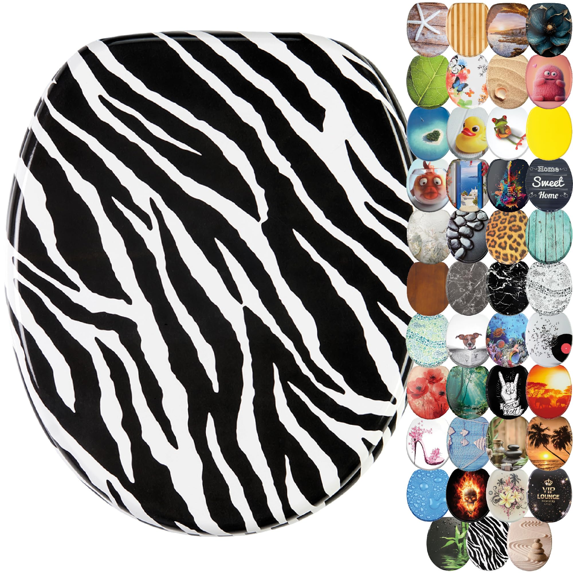 Sanilo Soft Close Toilet Seat, Wide Choice of New Toilet Seats, Stable Hinges, Easy to Mount (Zebra) — image 1