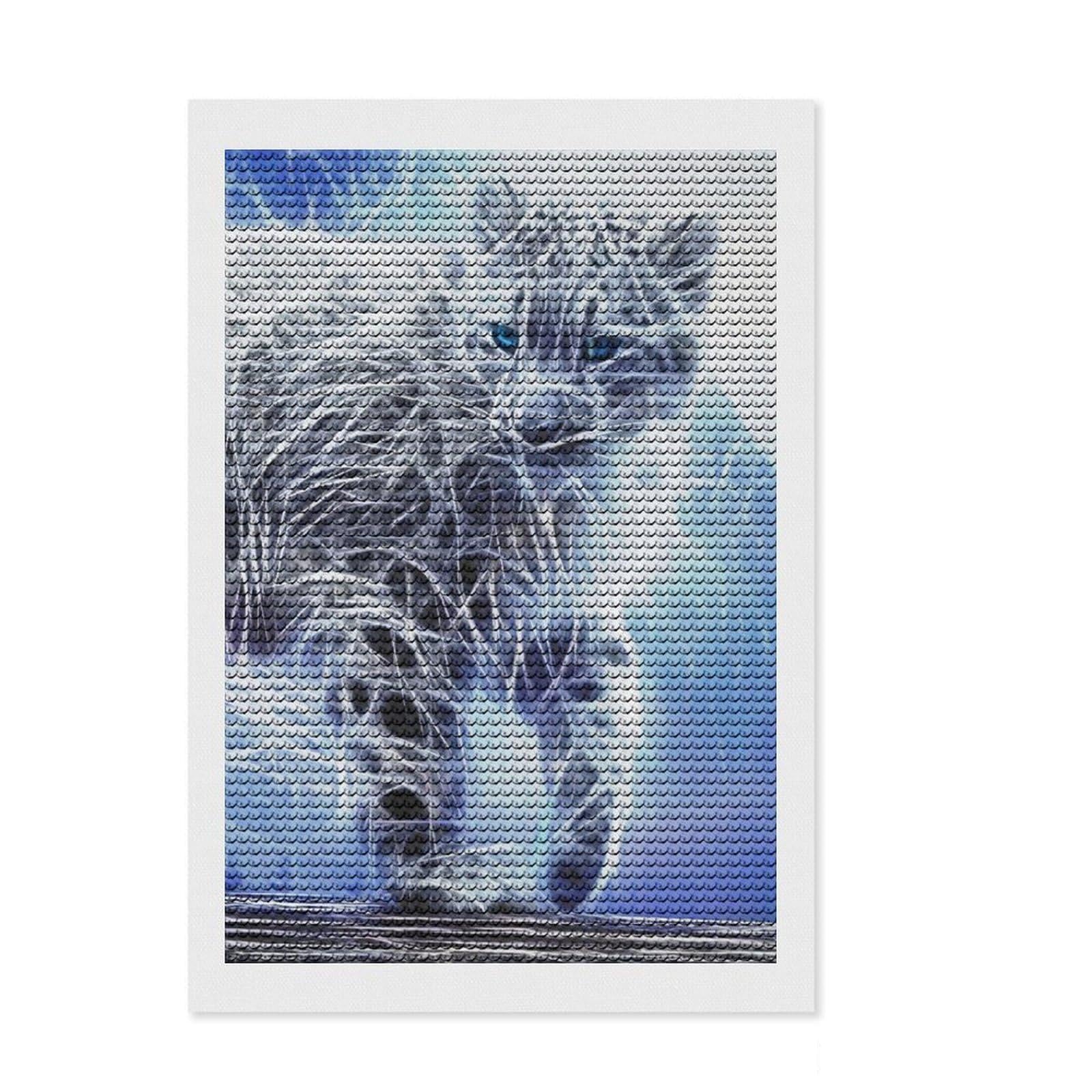 Junmoney Snow Leopard Cat Fractal Diamond Painting Canvas Set 8"x12", Fun Craft Experience, Finish and Display, Living Room Decor, Holiday Gift Idea