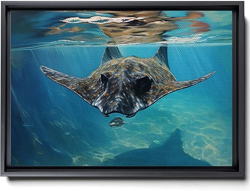 Nautical Print on Canvas for Wall Decor, Ocean Fish Manta Ray Canvas Wall Art, Beach Print for Wall Hang, Turquoise Coastal Pictures Wall Decor,