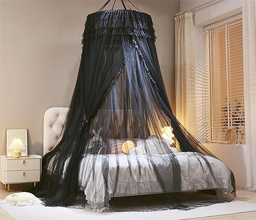 Miniatura 2 de Toldo de cama de princesa de malla transparente de doble capa para niñas y adultos, encaje de encaje de tres puertas, cúpula de malla abierta,