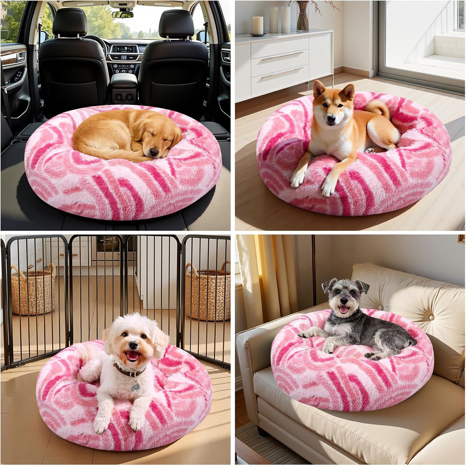HiiARug Calming Soft Round Dog & Cat Bed, Donut Cuddler Warming Cozy Fluffy Plush Cushion Beds for Small Medium Sized Dog and Cat