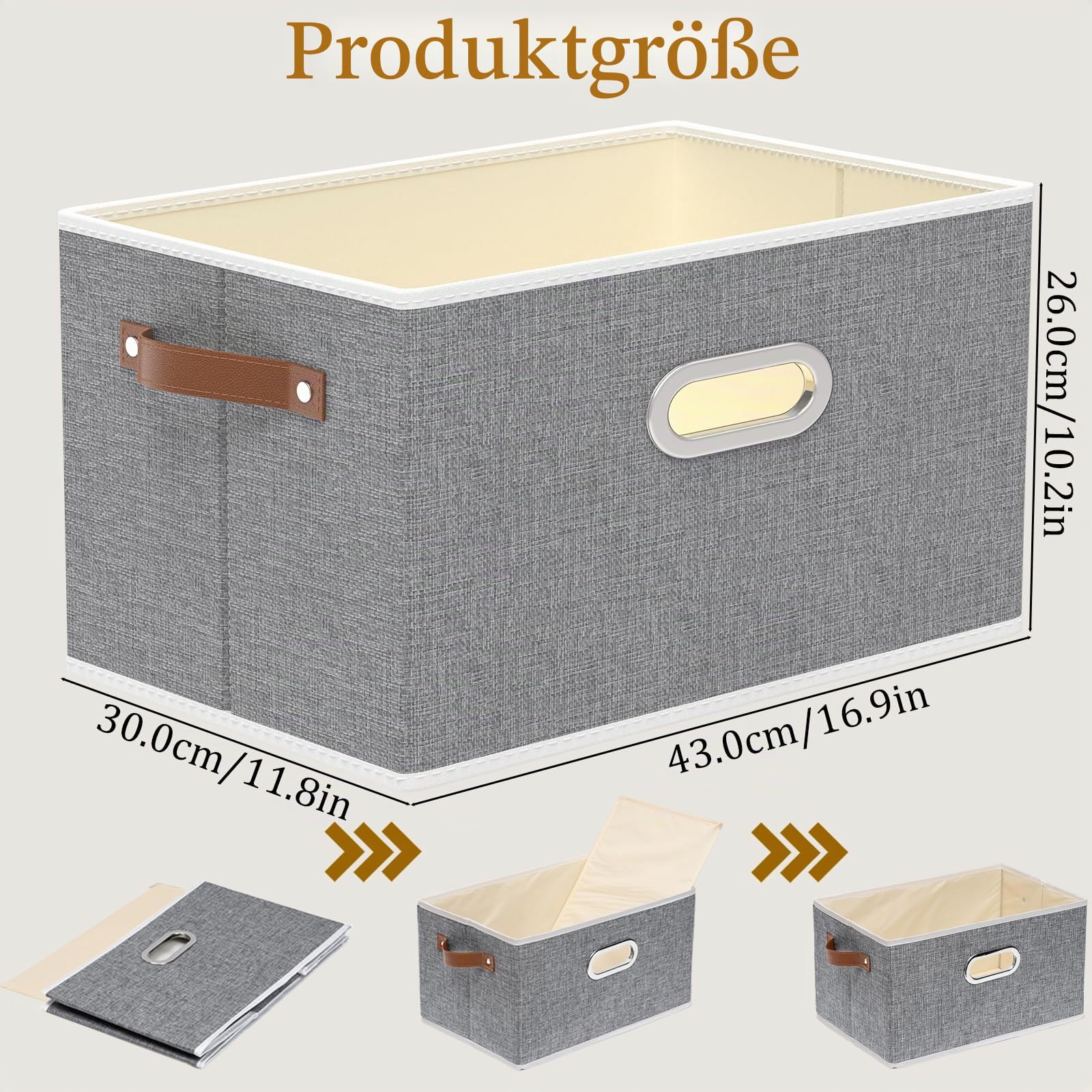 Yawinhe Aufbewahrungsboxen,3 Stück Faltbare Stoffboxen,43x30x26cm,Grau