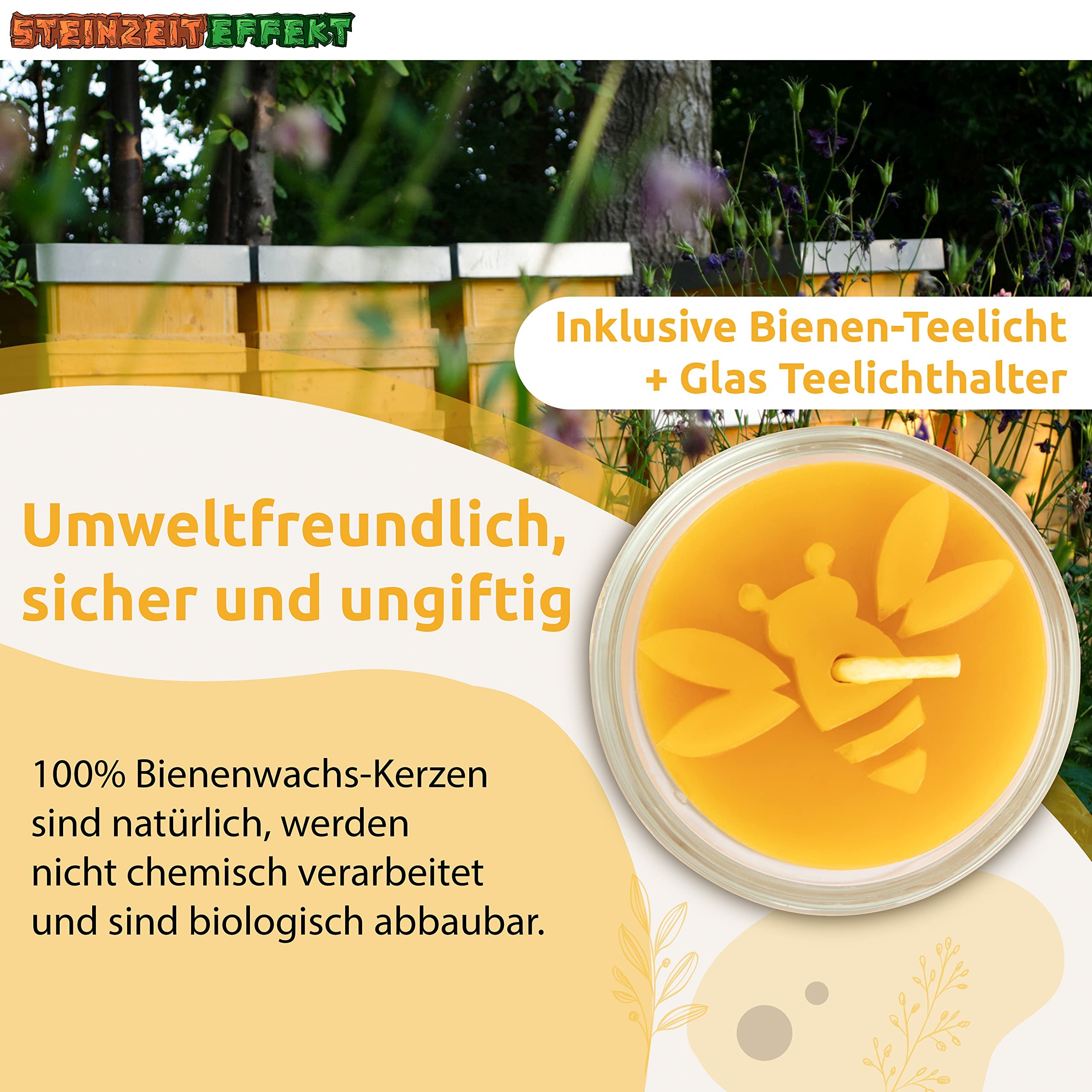 Teelichter aus Bienenwachs - Handgefertigt vom Bio Imker mit Glas Teelichthalter - FSC Zertifiziert - Pestizidfrei - 100% Naturwachs (48 Stück)