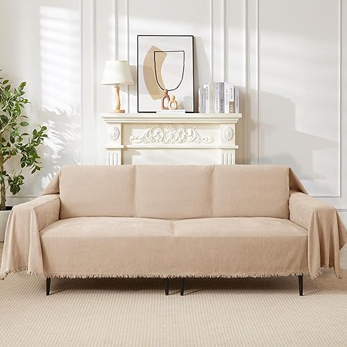 Miniatura 2 de Fundas de sofá lavables color crema para sofá de 2 cojines, cómoda funda de sofá de felpilla gruesa para sala de estar, protector de muebles bohemio