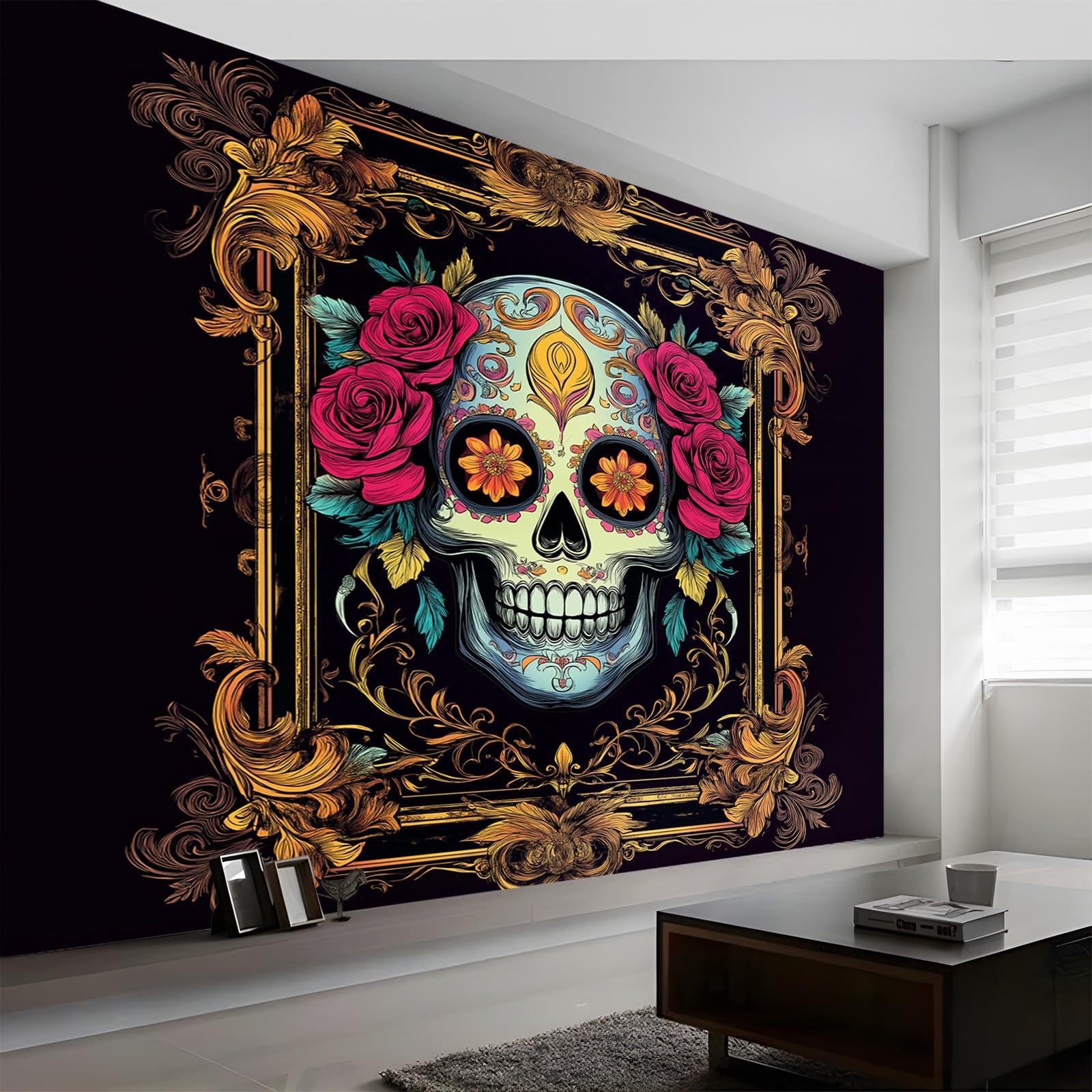 Panoramiczna tapeta kolorowa festiwal czaszka 300 x 210 cm (szer. x wys.), gigantyczny plakat ścienny 3D nowoczesna tapeta dekoracja ścienna salon sypialnia sypialnia biuro sypialnia tapety